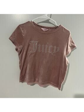 Juicy Couture Y2K Velour Top Large Pink Rhinestone Logo Coquette Loungewear